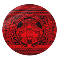 Hawaiian Map Madame Pele Kanaka Plumeria Polynesian Round Carpet Red AH Round Carpet Luxurious Plush - Polynesian Pride