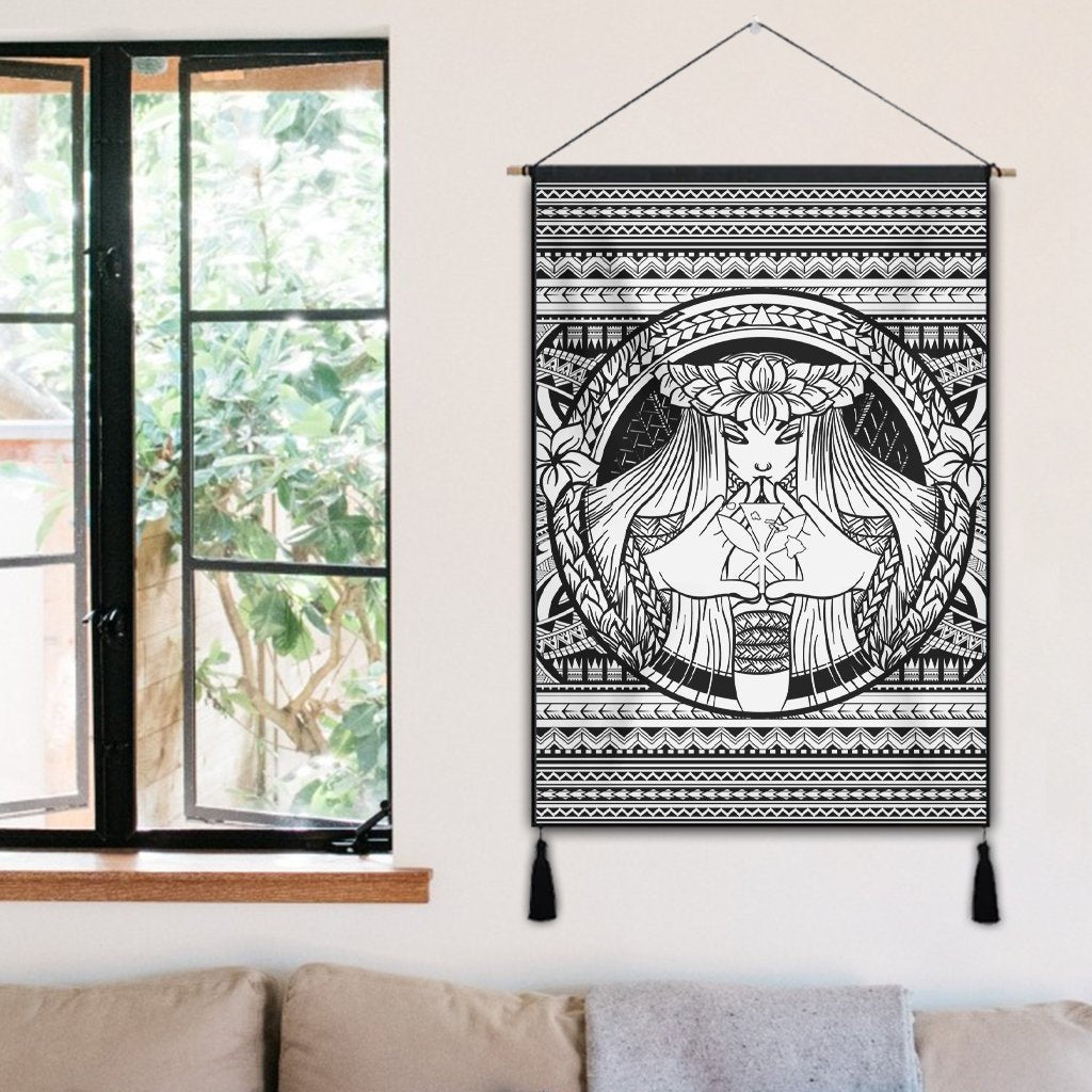 Hawaiian Map Madame Pele Kanaka Plumeria Polynesian Hanging Poster White AH - Polynesian Pride
