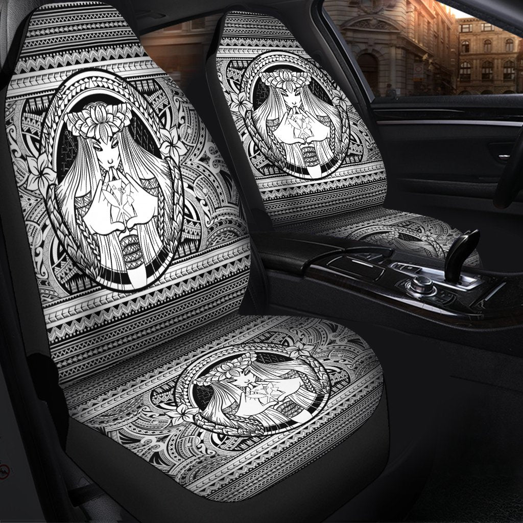 Hawaiian Map Madame Pele Kanaka Plumeria Polynesian Car Seat Covers White AH - Polynesian Pride
