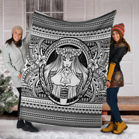 Hawaiian Map Madame Pele Kanaka Plumeria Polynesian Premium Blankets White AH - Polynesian Pride