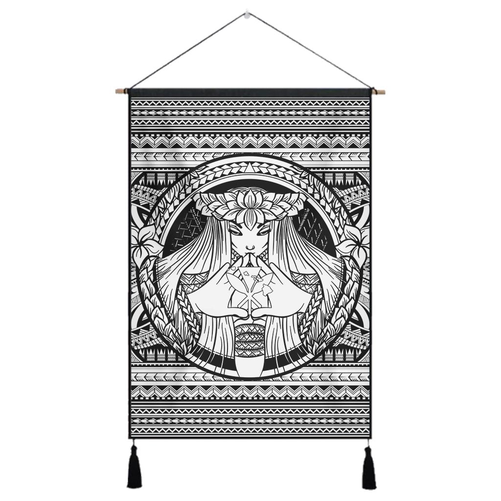 Hawaiian Map Madame Pele Kanaka Plumeria Polynesian Hanging Poster White AH Hanging Poster Cotton And Linen - Polynesian Pride