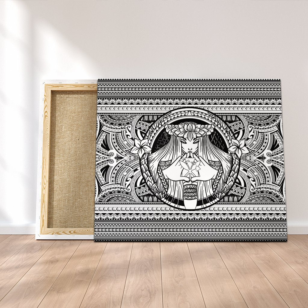 Hawaiian Map Madame Pele Kanaka Plumeria Polynesian Canvas White AH Canvas Poly-cotton - Polynesian Pride