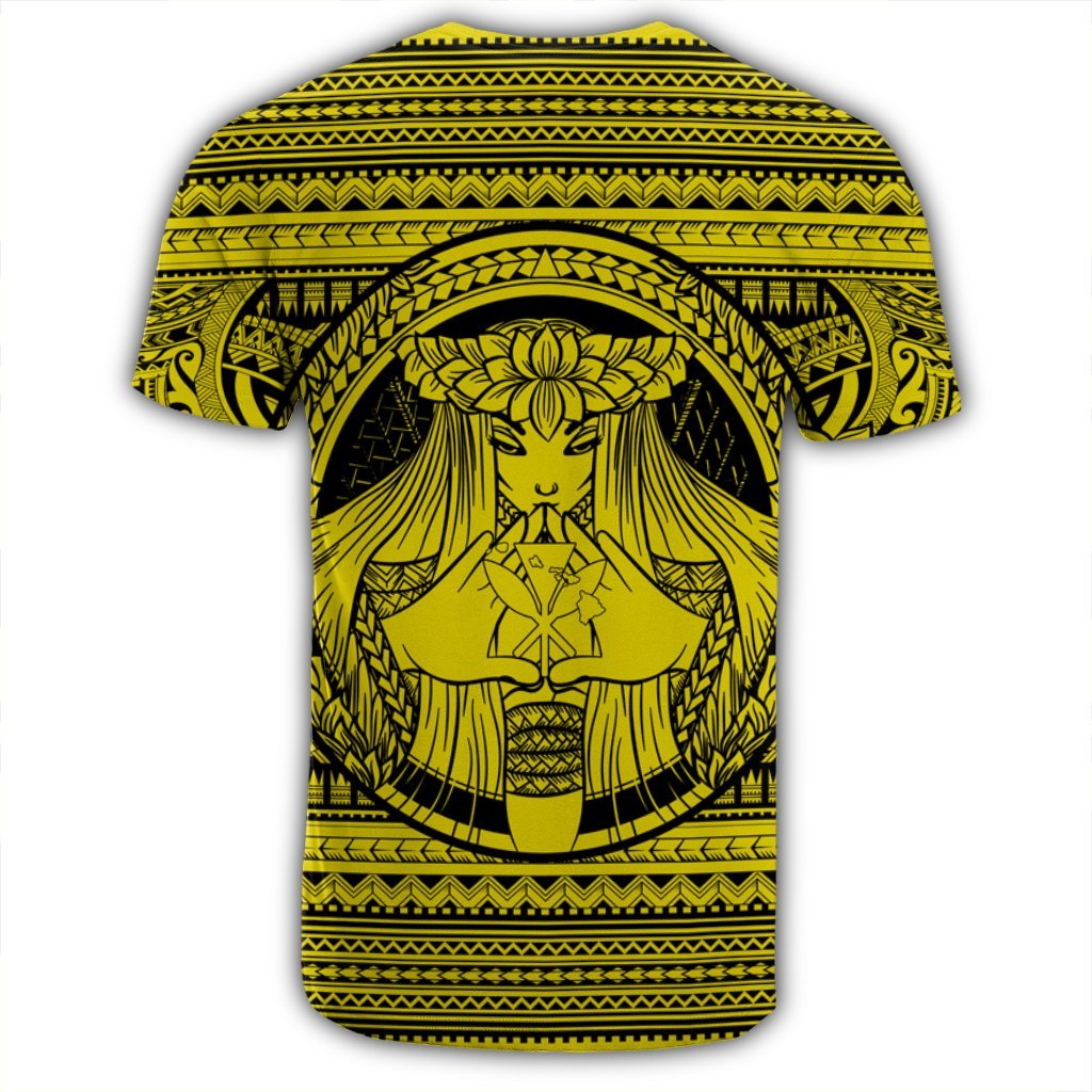 Hawaiian Map Madame Pele Kanaka Plumeria Polynesian T Shirt Yellow - Polynesian Pride