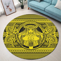 Hawaiian Map Madame Pele Kanaka Plumeria Polynesian Round Carpet Yellow AH - Polynesian Pride