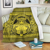 Hawaiian Map Madame Pele Kanaka Plumeria Polynesian Premium Blankets Yellow AH White - Polynesian Pride