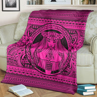Hawaiian Map Madame Pele Mauna Kea Plumeria Polynesian Premium Blankets Pink AH - Polynesian Pride