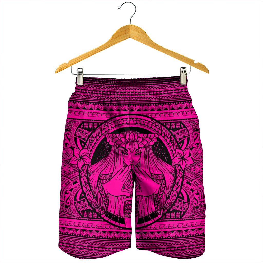 Hawaiian Map Madame Pele Mauna Kea Plumeria Polynesian Men's Shorts Pink AH - Polynesian Pride