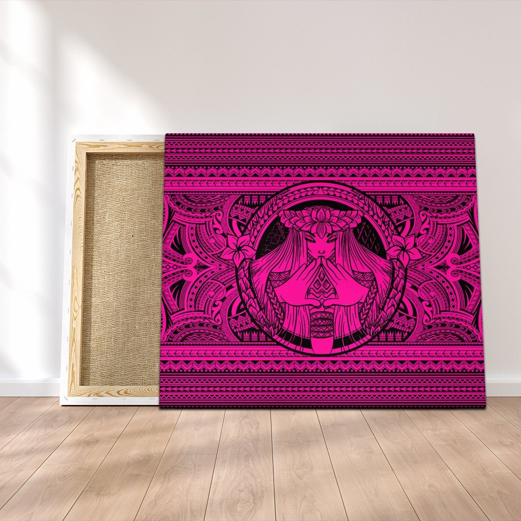 Hawaiian Map Madame Pele Mauna Kea Plumeria Polynesian Canvas Pink AH Canvas Poly-cotton - Polynesian Pride