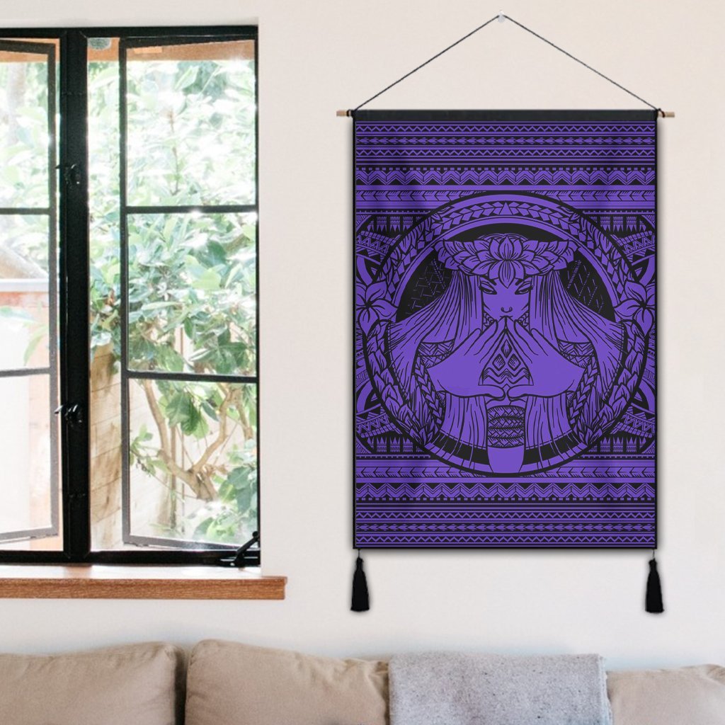 Hawaiian Map Madame Pele Mauna Kea Plumeria Polynesian Hanging Poster Purple AH - Polynesian Pride