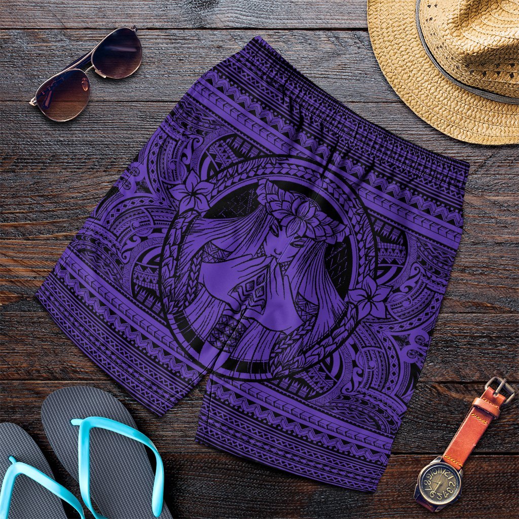 Hawaiian Map Madame Pele Mauna Kea Plumeria Polynesian Men's Shorts Purple AH Art - Polynesian Pride