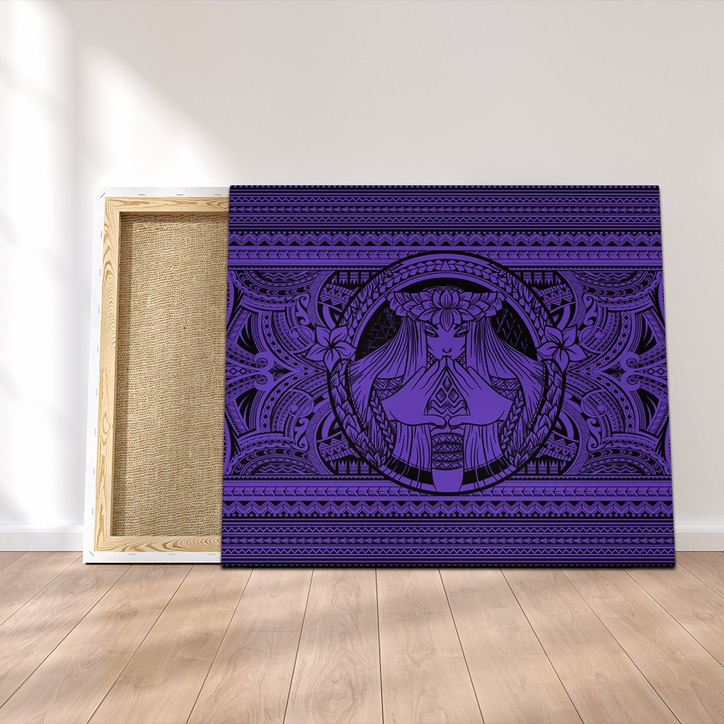Hawaiian Map Madame Pele Mauna Kea Plumeria Polynesian Canvas Purple AH Canvas Poly-cotton - Polynesian Pride