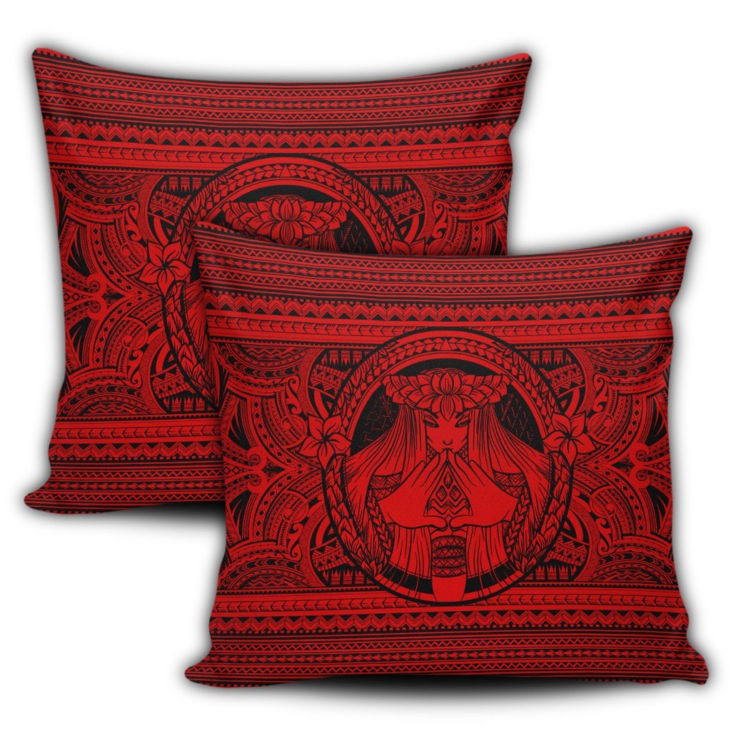 Hawaiian Map Madame Pele Mauna Kea Plumeria Polynesian Pillow Covers Red AH - Polynesian Pride