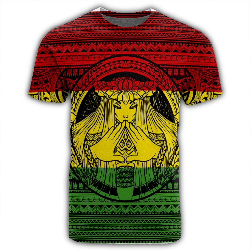 Hawaiian Map Madame Pele Mauna Kea Plumeria Polynesian T Shirt Reggae - Polynesian Pride