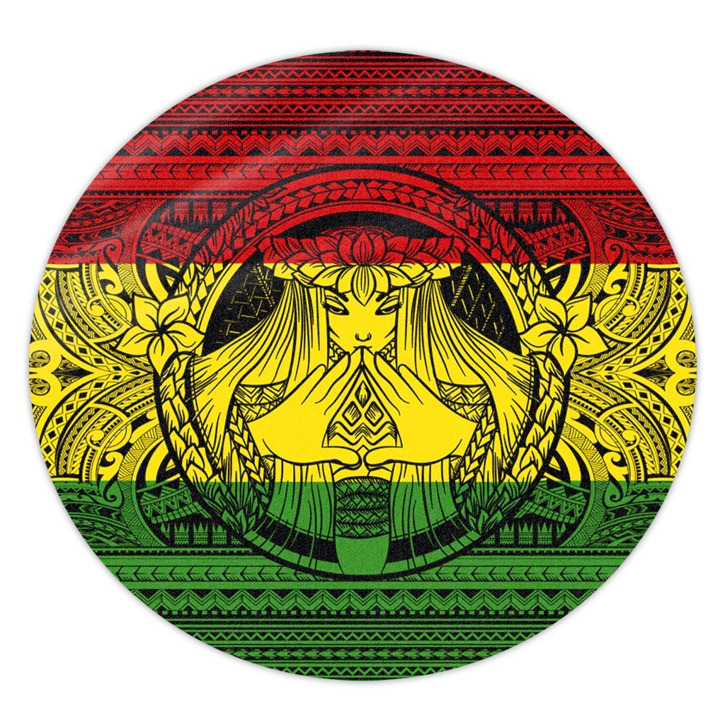 Hawaiian Map Madame Pele Mauna Kea Plumeria Polynesian Round Carpet Reggae AH Round Carpet Luxurious Plush - Polynesian Pride