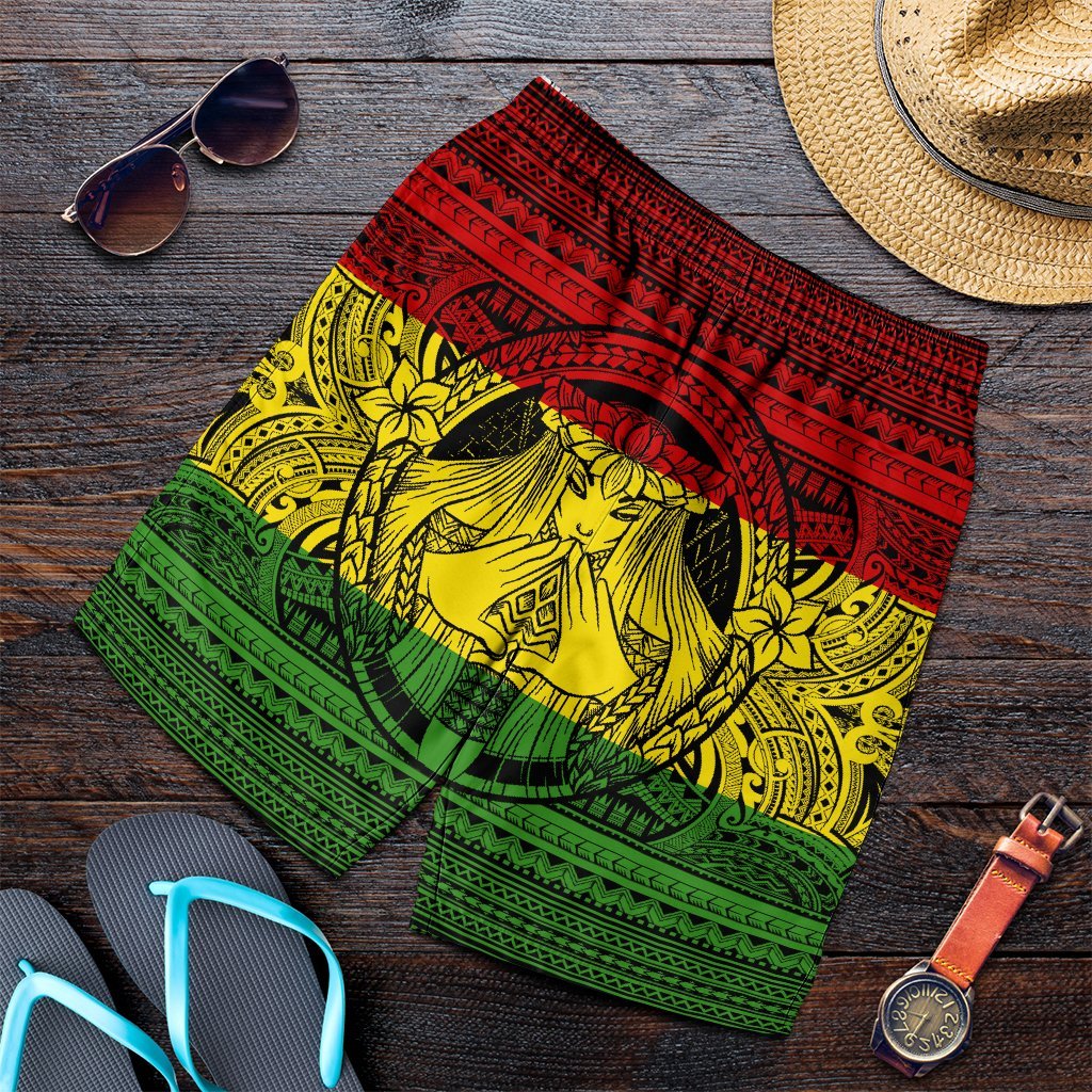 Hawaiian Map Madame Pele Mauna Kea Plumeria Polynesian Men's Shorts Reggae AH Art - Polynesian Pride