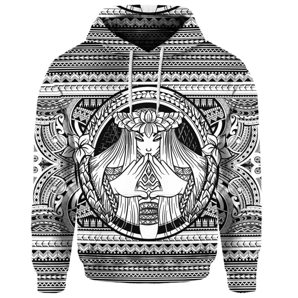 Custom Hawaiian Map Madame Pele Mauna Kea Plumeria Polynesian Hoodie White - Polynesian Pride