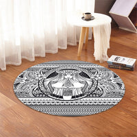 Hawaiian Map Madame Pele Mauna Kea Plumeria Polynesian Round Carpet White AH - Polynesian Pride