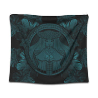 Hawaiian Map Madame Pele Polynesian Tapestry Blue AH Wall Tapestry Black - Polynesian Pride