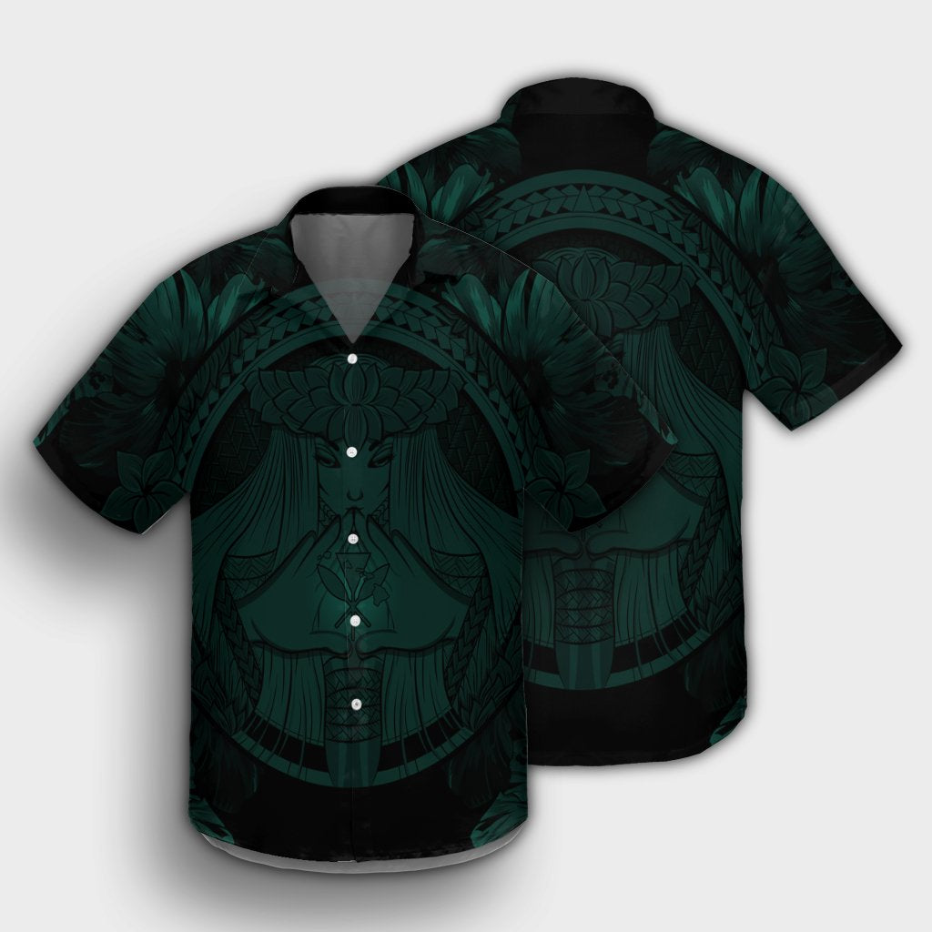 Hawaiian Map Madame Pele Polynesian Hawaiian Shirt Dark Green AH - Polynesian Pride