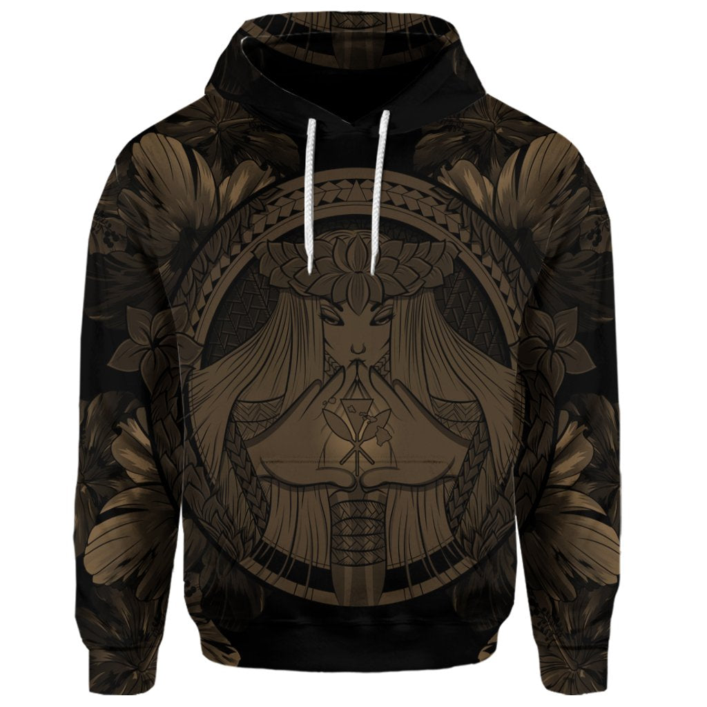 Custom Hawaiian Map Madame Pele Polynesian Hoodie Gold - Polynesian Pride
