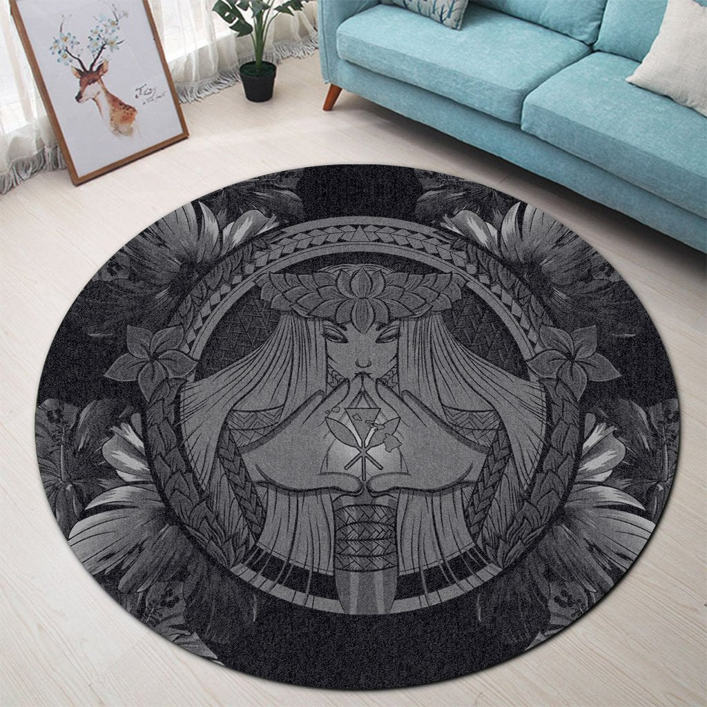 Hawaiian Map Madame Pele Polynesian Round Carpet Gray AH - Polynesian Pride