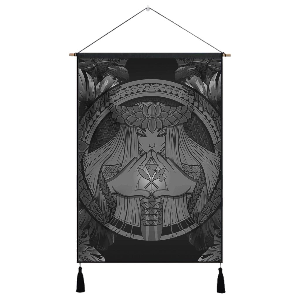 Hawaiian Map Madame Pele Polynesian Hanging Poster Gray AH Hanging Poster Cotton And Linen - Polynesian Pride