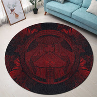 Hawaiian Map Madame Pele Polynesian Round Carpet Red AH - Polynesian Pride