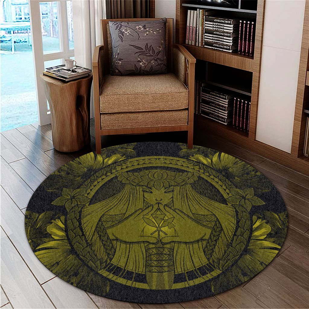 Hawaiian Map Madame Pele Polynesian Round Carpet Yellow AH - Polynesian Pride