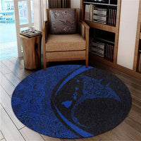 Hawaiian Map Manta Ray Blue Polynesian Round Carpet - AH - Polynesian Pride