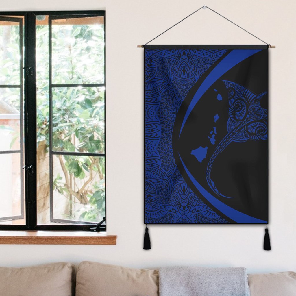 Hawaiian Map Manta Ray Blue Polynesian Hanging Poster - AH - Polynesian Pride