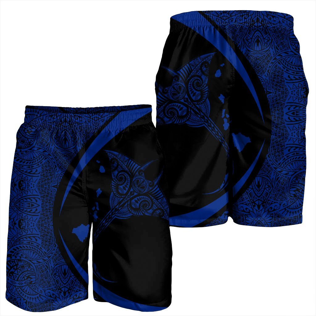 Hawaiian Map Manta Ray Blue Polynesian Men's Shorts - AH - Polynesian Pride