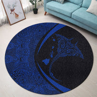 Hawaiian Map Manta Ray Blue Polynesian Round Carpet - AH - Polynesian Pride