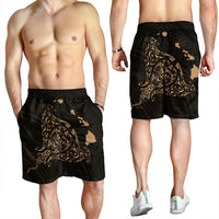 Hawaiian Map Manta Ray Gold Polynesian Men's Shorts - AH - Polynesian Pride
