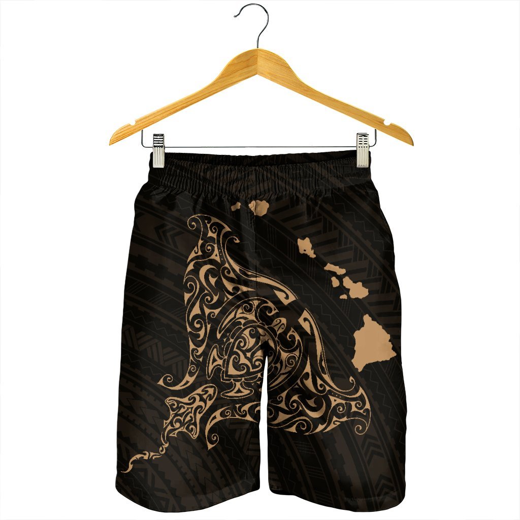 Hawaiian Map Manta Ray Gold Polynesian Men's Shorts - AH - Polynesian Pride