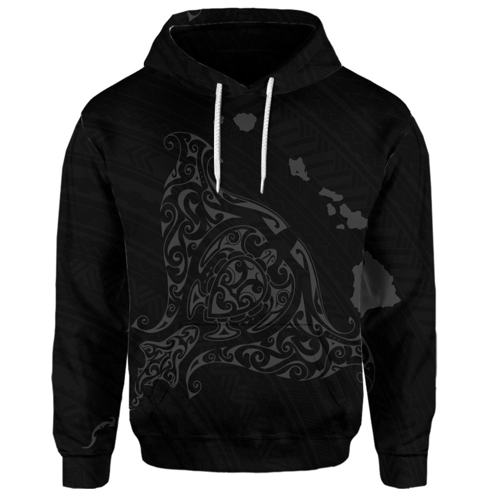 Custom Hawaiian Map Manta Ray Gray Polynesian Hoodie - Polynesian Pride