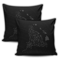 Hawaiian Map Manta Ray Gray Polynesian Pillow Covers - AH - Polynesian Pride