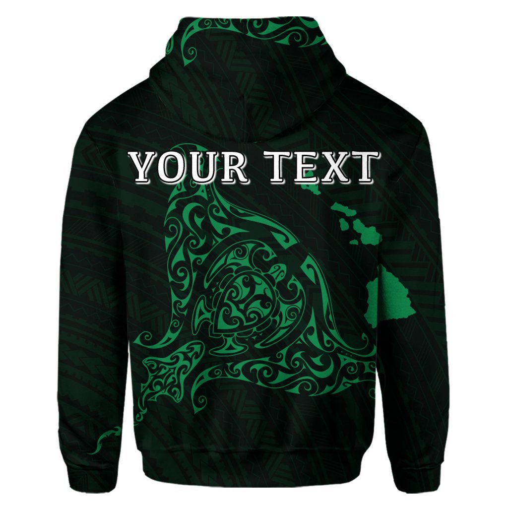 Custom Hawaiian Map Manta Ray Green Polynesian Hoodie - Polynesian Pride