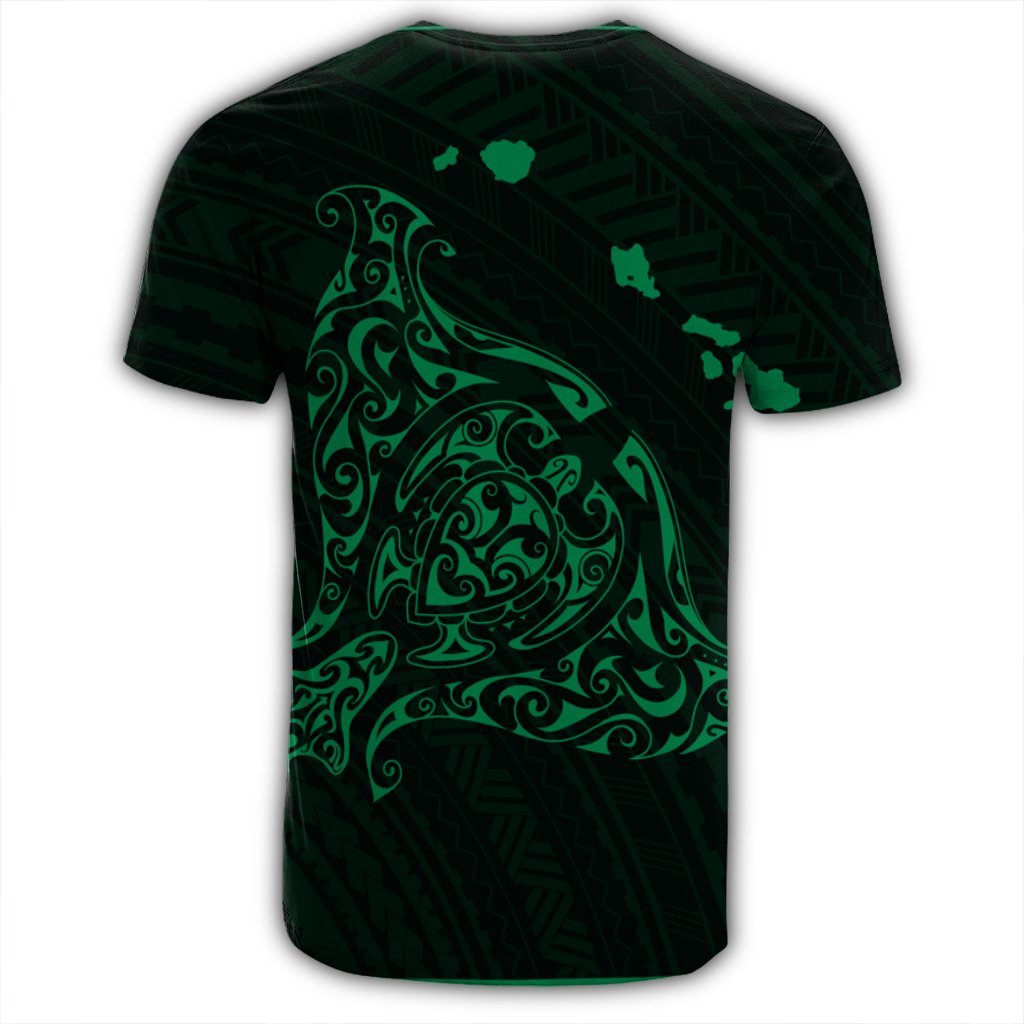 Hawaiian Map Manta Ray Green Polynesian T Shirt - Polynesian Pride