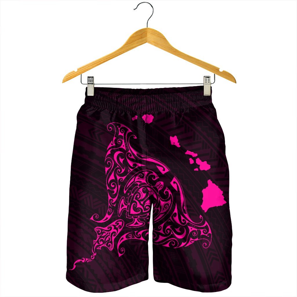 Hawaiian Map Manta Ray Pink Polynesian Men's Shorts - AH - Polynesian Pride