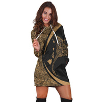 Hawaiian Map Manta Ray Polynesian Hoodie Dress - Gold - AH - Polynesian Pride