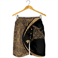 Hawaiian Map Manta Ray Polynesian Men's Shorts - Gold - AH - Polynesian Pride