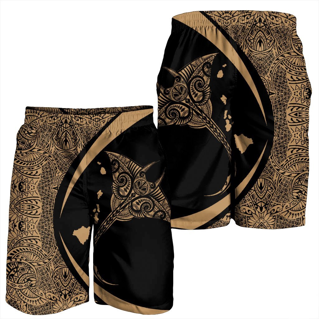 Hawaiian Map Manta Ray Polynesian Men's Shorts - Gold - AH - Polynesian Pride