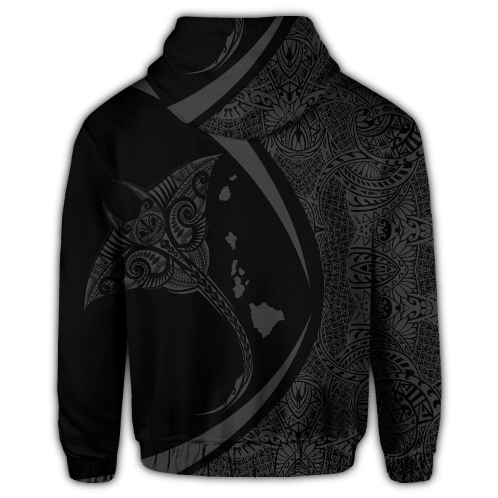 Hawaiian Map Manta Ray Polynesian Zip Hoodie Gray Circle Style - Polynesian Pride