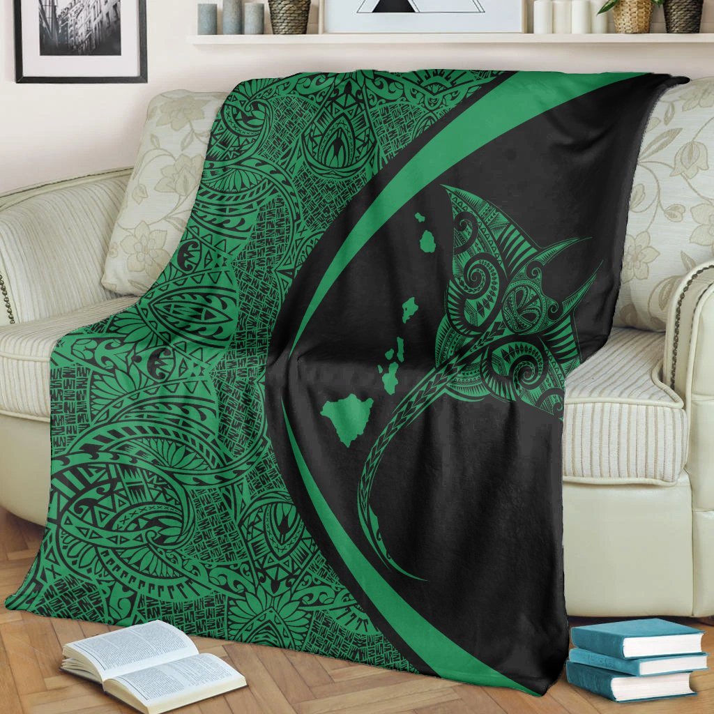 Hawaiian Map Manta Ray Polynesian Premium Blankets - Green - Circle Style - AH - Polynesian Pride