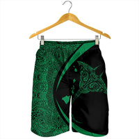 Hawaiian Map Manta Ray Polynesian Men's Shorts - Green - Circle Style - AH - Polynesian Pride