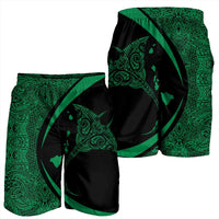 Hawaiian Map Manta Ray Polynesian Men's Shorts - Green - Circle Style - AH - Polynesian Pride