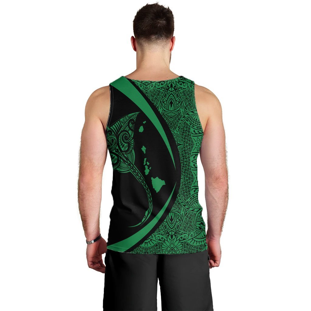 Hawaiian Map Manta Ray Polynesian Tank Top - Green - Circle Style - AH - Polynesian Pride