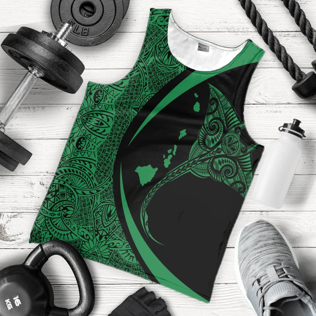Hawaiian Map Manta Ray Polynesian Tank Top - Green - Circle Style - AH - Polynesian Pride