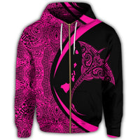 Hawaiian Map Manta Ray Polynesian Zip Hoodie Pink - Polynesian Pride