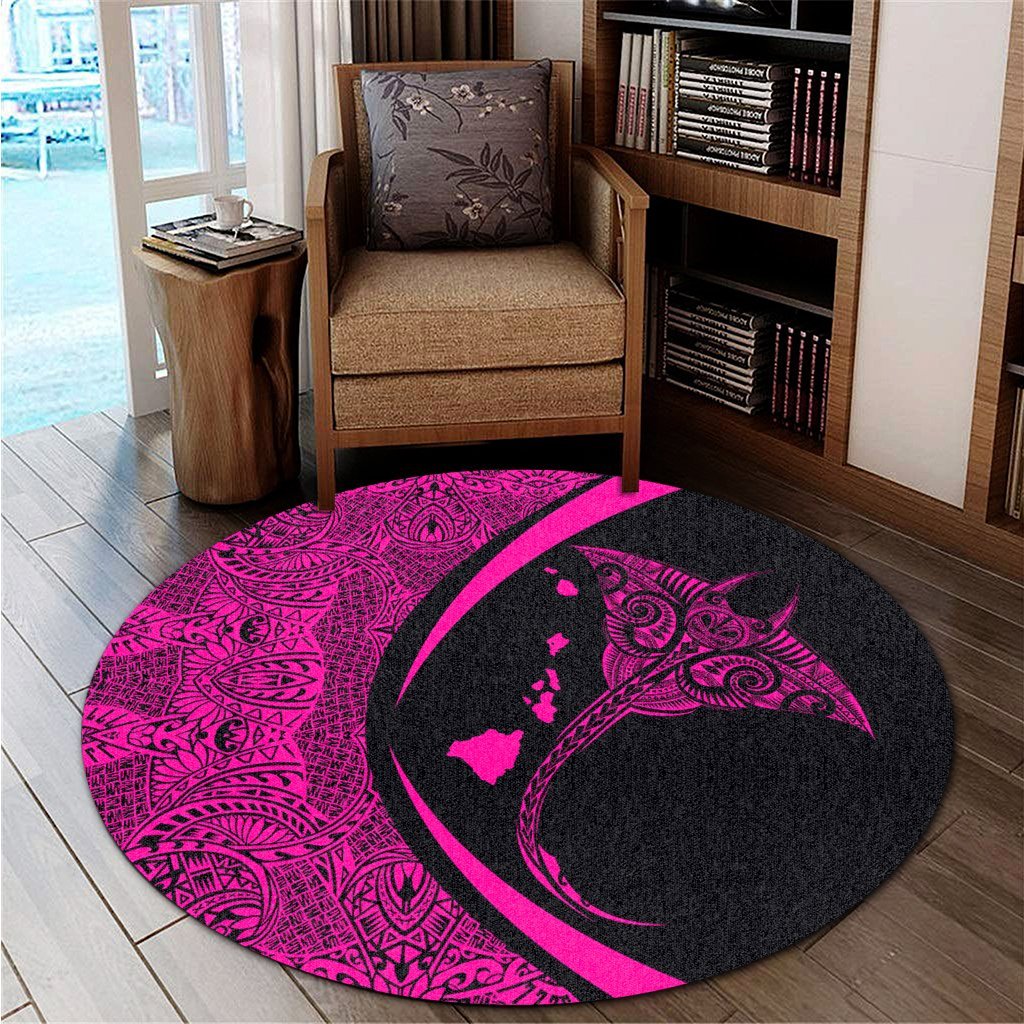 Hawaiian Map Manta Ray Polynesian Round Carpet - Pink - AH - Polynesian Pride